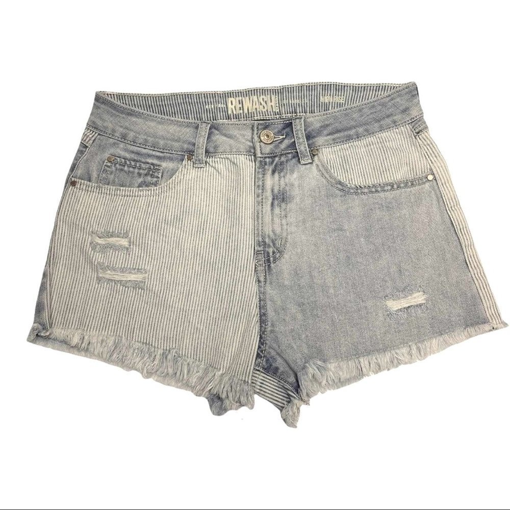 Rewash Two Tone Pin Striped High Rise Distressed Jean Shorts Size 7/28 NWOT - Picture 1 of 11